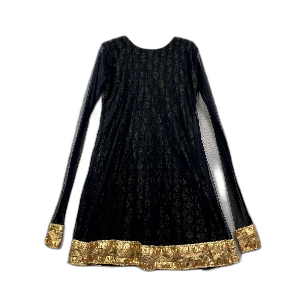 Women Indian Style Tunic Dress XL Black Gold Long Sleeve Beaded Cocktail Outdoor - Picture 2 of 9
